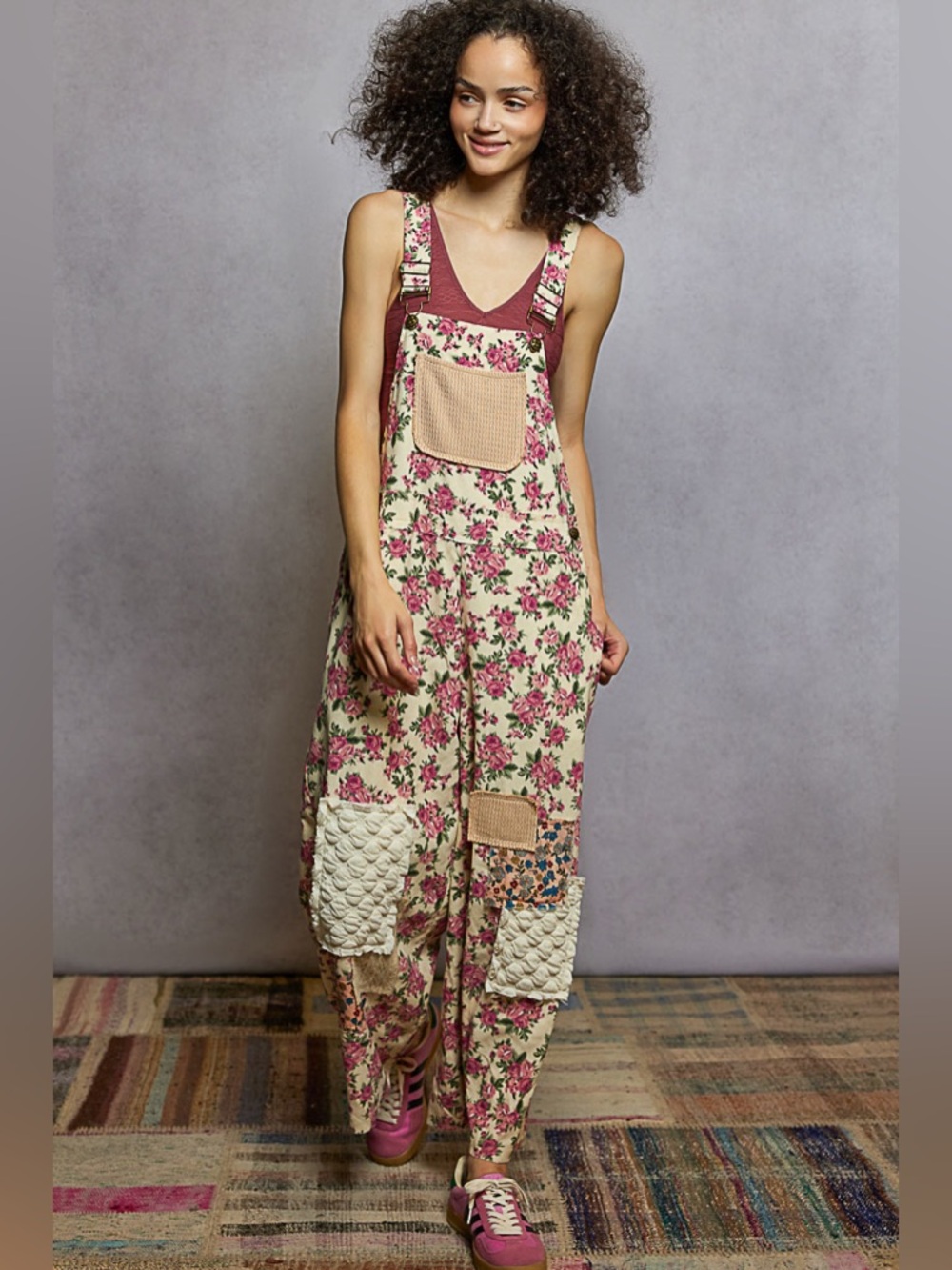 POL “ Love Story “ Patchwork Overalls | Cream - Picture 3 of 7